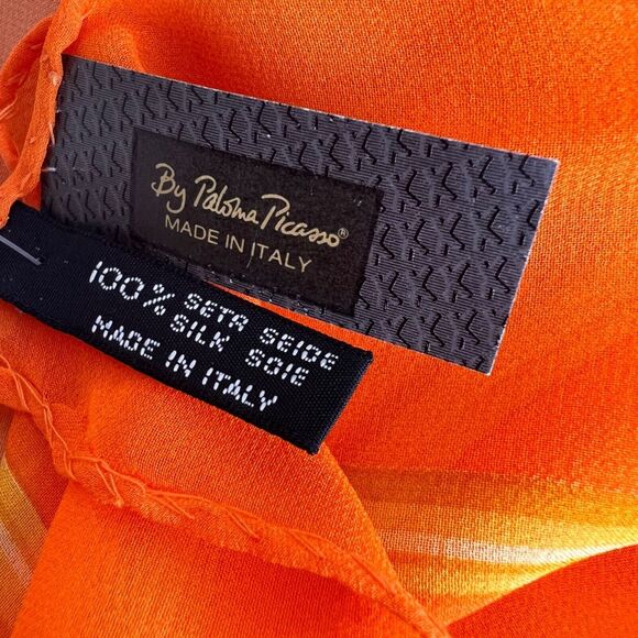 Vintage 90s Paloma Picasso Silk Georgette Giant Xs and Os Scarf Orange Apricot - Picture 4 of 9